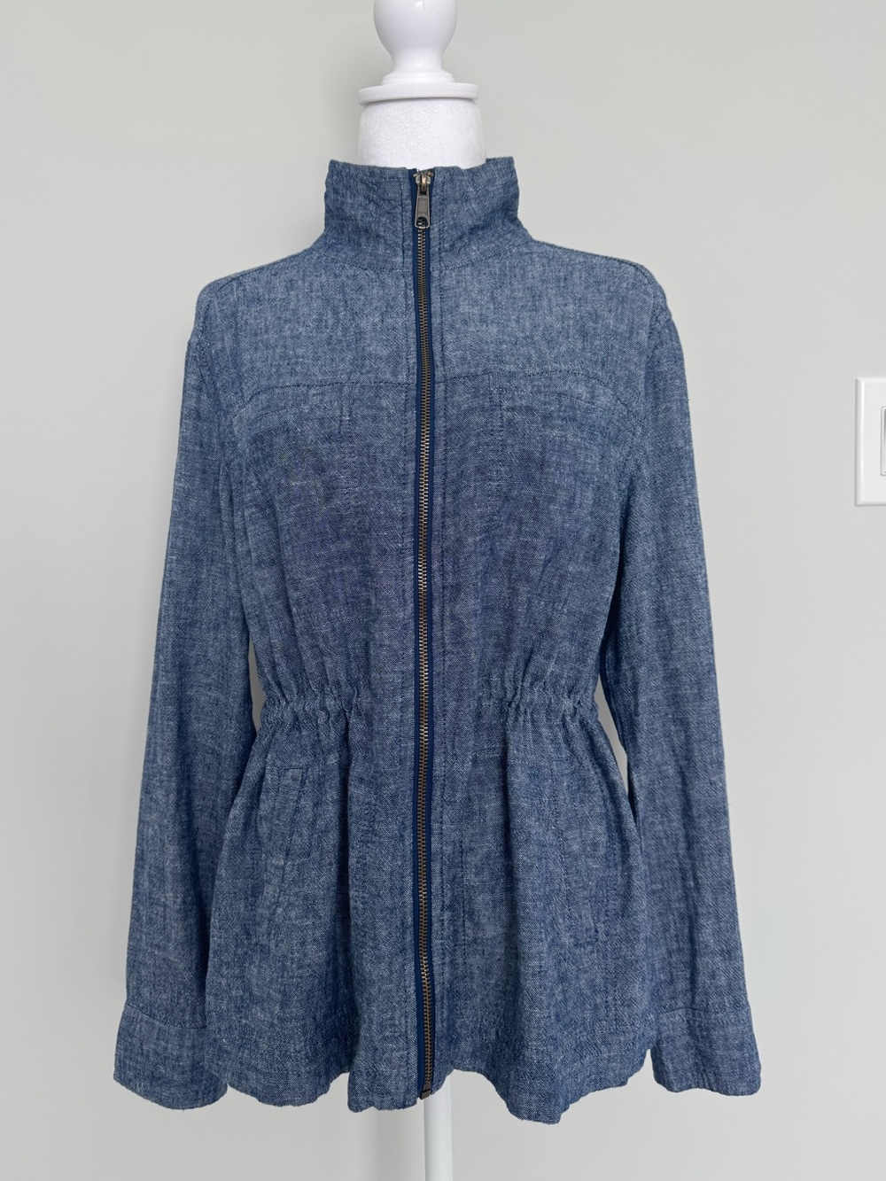 Old Navy Blue Linen Viscose Mock-Neck Full-Zip Jacket with Pockets - S